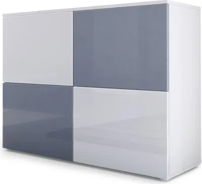 Produktbild von Vladon Sideboard Rova,  Germany, Kommode mit 4 Türen, Weiß matt/Weiß Hochglanz/Grau Hochglanz (92 x 72 x 35 cm)