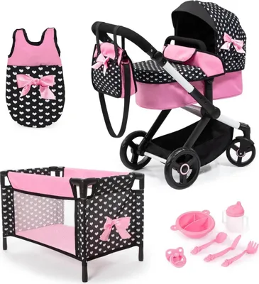 Produktbild von Bayer Design 17060AB Puppenwagen Xeo, verstellbarer Griff, Schwenkschieber, wandelbar als Jogger, Schlafsack, Puppenbett, Zubehör