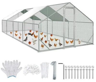 Image de Peviasot : Poulailler avec enclos extérieur de 3x8x2 mètres, avec toit galvanisé. Enclos pour volailles, idéal pour le jardin