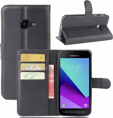 Immagine prodotto di Custodia nera compatibile con Samsung Galaxy Xcover 4, design a libreria, colore nero, con spazio per carte. Una custodia elegante per il tuo smartphone Samsung