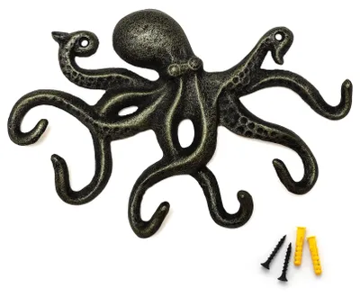 Productafbeelding van Omgoods - Octopus Wandhaak - Vintage Gietijzeren Haak met 6 Haken in Brons