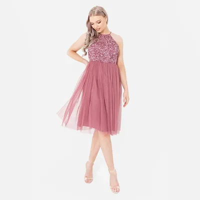 Produktbild von Maya Deluxe Damen Womens Ladies Midi Dress with Halter Neck Tulle for Evening Gr