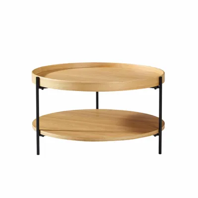Produktbild von williamspace Moderner runder Couchtisch mit 2 Ebenen, MDF mit Echtholzfurnier, Natur