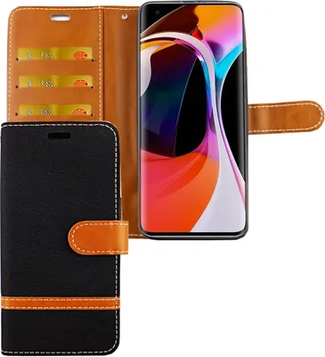 Produktbild von Xiaomi Mi 10 Tasche Handy Hülle Schutz-Cover Flip-Case mit Kartenfach, Farbe:Jeasn Schwarz