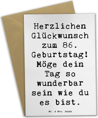 Produktbild von Mr. & Mrs. Panda Grußkarte Spruch 86. Geburtstag - Weiß - Geschenk, hochzeitskarten, osterkarten, Happy Birthday, Feier, liebe Botschaft, einladungskarten, Glückwünsche