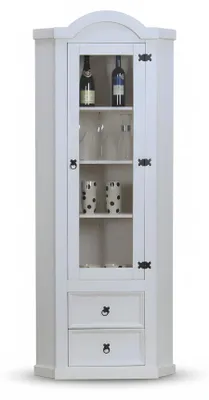 Image de New Mexico Armoire d'angle avec 1 porte vitrée et 2 tiroirs, blanc ciré.