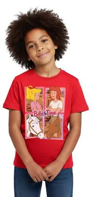 Produktbild von Spreadshirt Bibi Und Tina Mit Amadeus Und Sabrina Porträts Kinder T-Shirt, 122/128 (7-8 Jahre), Rot
