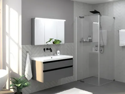 Produktbild von Jungborn Eckeinstieg SETTE Drehtür mit Festteil links Drehtür rechts 80 x 75 cm Profilfarbe chrom Klarglas mit schmutzab