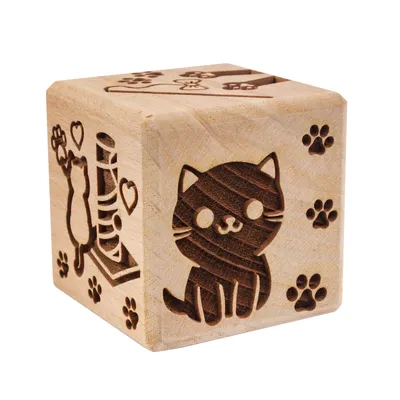 Produktbild von Goody Woody Kuchenwürfel mit Gravur 6 cm Buchenholz 6 Motive Katzen