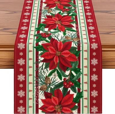 Imagen del producto de Mantel individual de invierno, decoración, 40x140 cm, de poliéster, con motivos de copos de nieve, para mesa de comedor