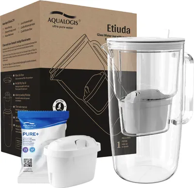 Produktbild von Wasserfilterkanne aus Glas 2.9 L Weiß Kompatibel mit Brita-Wasserfilterkartus