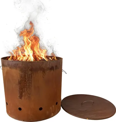 Produktbild von Relaxdays Feuertonne, Cortenstahl, Rostoptik, HxD: 45 x 49,5 cm, Industrial Feuerschale mit Deckel, Garten, rotbraun