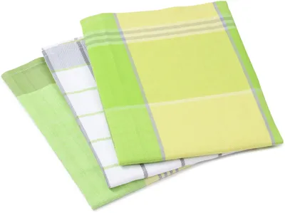 Produktbild von Gözze Geschirrtuch mit Aufhängeschlaufe grün 50x70 cm, 3er-Pack (2xKaro, 1xStreifen)