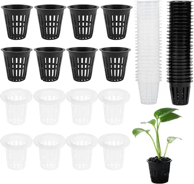 Obrázok produktu pre Rastlinné hrnce 60 kusov, 2.36 palca, čierne a priehľadné, pre hydroponické záhradníctvo