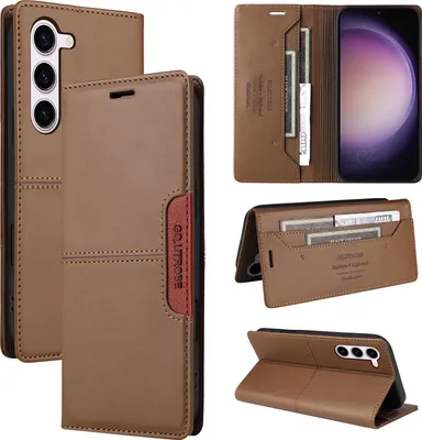 Produktbild von Handyhülle für Samsung Galaxy S23 Hülle, Leder Flip Wallet Kartenfach Stand Schutzhülle Braun
