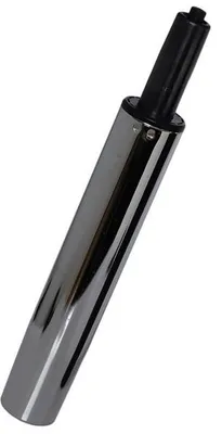 A chrome gas spring for a chair, isolated on a white background.