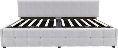Produktbild von Flieks Hydraulisches Schlafsofa 90x200cm mit Stauraum, Tagesbett Daybed mit Rückenlehne, Polsterbett Jugendbett mit Lattenrost, Samt, Hellgrau