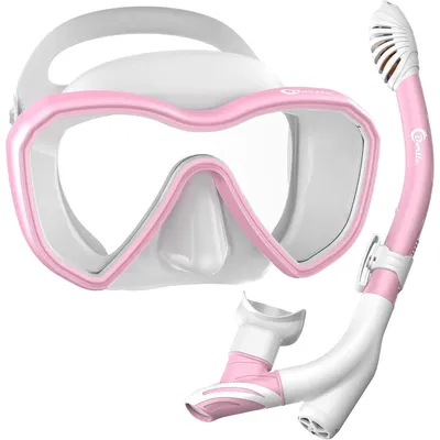 Produktbild von Schnorchelset Panorama Maske Anti-Fog Anti-Leck Gehärtetes Glas 3-Kanal Dry Schnorchel Erwachsene Rosa