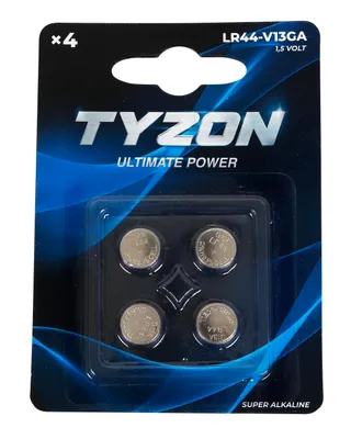 Produktbild von TYZON 54770.00, Einwegbatterie, LR44, Alkali, 1,5 V, 4 Stück(e), Sichtverpackung