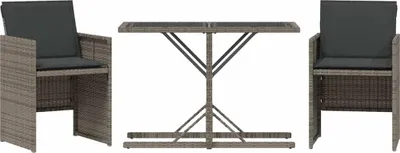 Produktbild von vidaXL 3-tlg. Bistro-Set mit Kissen Grau Poly Rattan