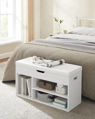 Imagen del producto de Caja de madera con espacio de almacenamiento - 80 x 44 x 30 cm - Blanco