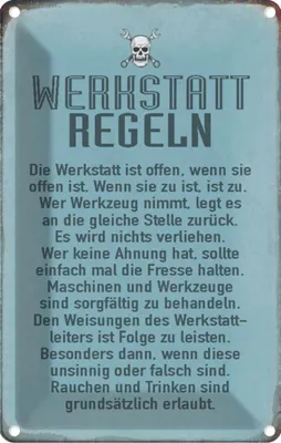 Produktbild von vianmo Blechschild 18x12 cm Werkstatt Regeln Auto Garage
