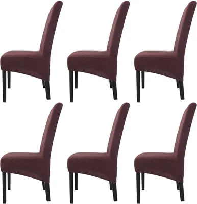 Produktbild von 6er-Set Jacquard Stretch Stuhllehnenbezüge mit langer Rückenlehne Einfarbige abnehmbare waschbare Esszimmerstuhl-Schutzhüllen (Braun)