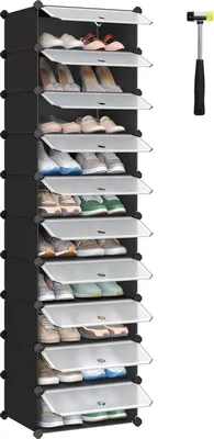 Produktbild von Songmics Schuhregal Steckregal DIY-Regal mit Tür Schwarz