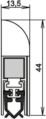 A technical drawing or diagram of a door seal with dimensions indicated.