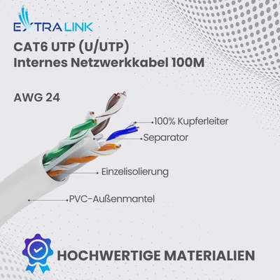 Produktbild von Extralink CAT6 UTP Netzwerkkabel 100m Innenbereich
