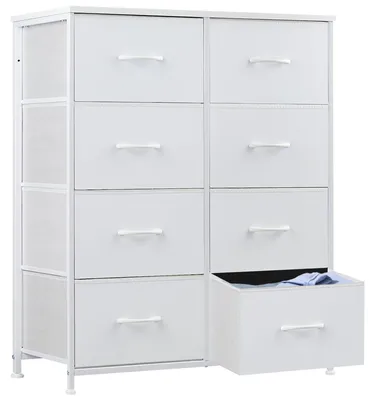 Kommode mit 8 Stoffschubladen, Weiß, 80x30x92,5 cm