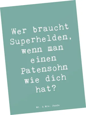 Produktbild von Mr. & Mrs. Panda Postkarte Spruch Patensohn Held - Meeresbrise - Geschenk, einzelkarte, Lächeln, bildkarte, Patenschaft, Grußkarte, Ansichtskarte, Besonders, Postkarten