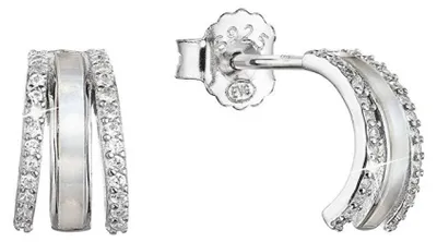 Image de Boucles d'oreilles en argent, demi-cercles ornés de perles nacrées et de zircones, modèle 11422.1