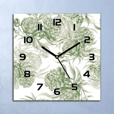 Produktbild von Wanduhr Echt-Glas-Küchenuhr Grüne Pfingstrosen Quarz 30x30 Deko Bilder