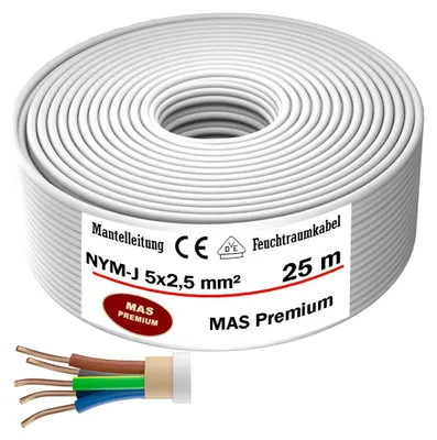 Produktbild von Feuchtraumkabel Stromkabel Mantelleitung 25 m NYM-J 5x2,5 mm² Elektrokabel