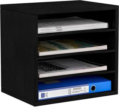 Image de Rangement en bois pour papier A4, 4 compartiments, noir
