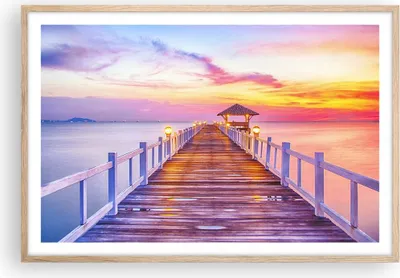 Produktbild von Gerahmtes Poster - Rahmen in heller Eiche - Sonnenuntergang Wasser Brücke Horizont - 91,5x61 cm - Wand Bild - Wanddeko - Wandbilder - Wandposter - Bilderrahmen - Bilder - Kunstdruck - P2NAA91x61-2515