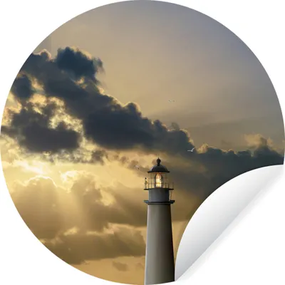 Produktbild von MuchoWow® Runde Wandtattoo - Wandsticker Tapete Aufkleber Leuchtturm - Wolken - Sonne Ø 100 cm Selbstklebend und Repositionierbar - Wandaufkleber - Kreis - Tapetenkreis - Wandbild rund - Schlafzimmerdekoration - Wanddeko - runde Tapete - Kunst für zu Hause