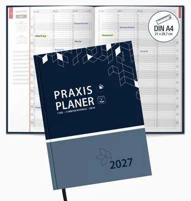 Produktbild von Praxisplaner 2027 A4 Navy Hardcover Arztpraxis Zahnarzt Tierarzt 15 Min TaktMitarbeiter-Plan