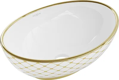 Produktbild von Ovales Aufsatzwaschbecken Weiß Gold Muster 40,5x33 cm Keramik Waschschale Badezimmer Gäste WC