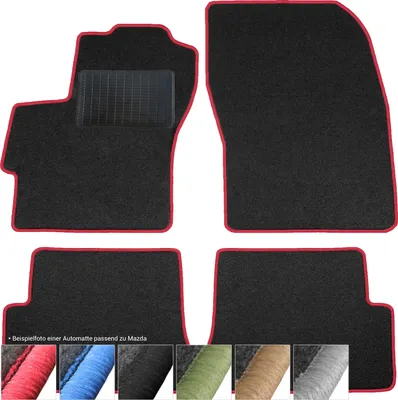 Immagine prodotto di Tappetini auto velours tappetini auto neri set 4 pezzi adatto per Mazda CX-3 dal 2015 (rosso - cuciture decorative)