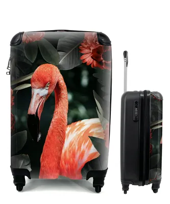 Produktbild von MuchoWow® Koffer Handgepäck Trolley Rollkoffer Kleine Reisekoffer mit 4 Rollen - Flamingo - Rot - Blume - Cabin Size < 55x40x23 cm & 55x40x20 cm - Fotokoffer - Kabinenkoffer - Boardgepäck - Reise-Box - Reisekoffer - Reisegepäck - Koffer mit Bild - Trolley für Kinder