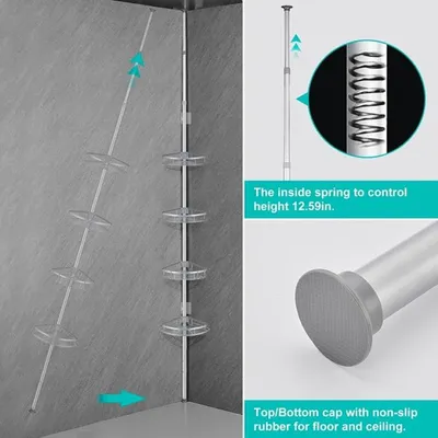 Produktbild von PromoHome® Teleskop-Duschregal ohne Bohren, 73-265 cm verstellbar, Eckregal mit 4 Körben, Edelstahl, grau