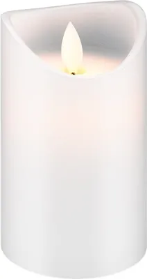 Produktbild von LED-Echtwachskerze, weiß, 7,5 x 12,5 cm mit Timerfunktion und 3D-Flammenkegel, batteriebetrieben, warmweiß (2700 K)