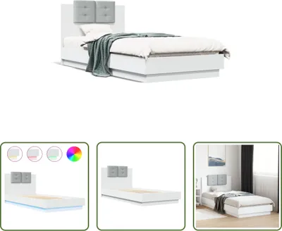 Zdjęcie produktu dla The Living Store Rama łóżka z zagłówkiem i oświetleniem LED biała 90x200 cm