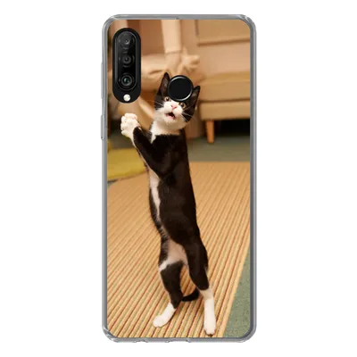 Produktbild von MuchoWow® Handyhülle Schutzhülle Hülle für Huawei P30 Lite Katze - Wohnzimmer - Schwarz Silikon Softcase Handy Hülle - Handyhülle
