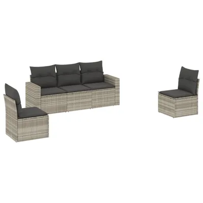 Produktbild von vidaXL 5-tlg. Garten-Sofagarnitur mit Kissen Hellgrau Poly Rattan