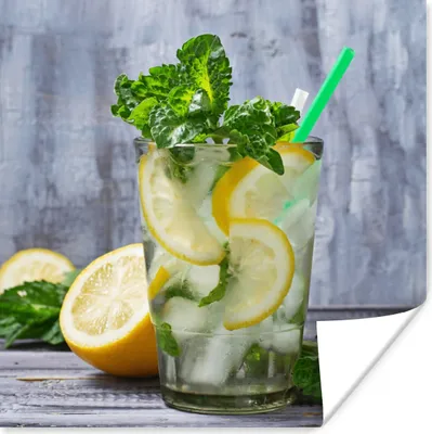 Produktbild von MuchoWow® Poster Cocktail - Früchte - Kräuter 50x50 cm - Wohnzimmerdekoration