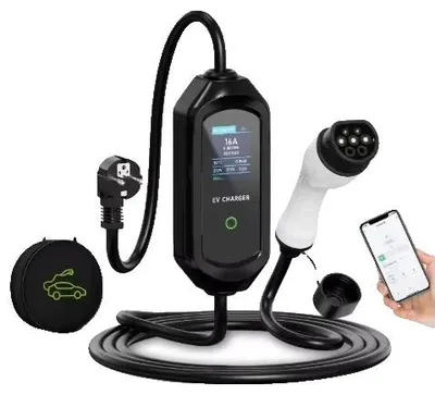 Immagine prodotto di Caricabatterie portatile per auto, controllo Wi-Fi, corrente regolabile, cavo da 5 m Tipo 2, Tipo 2-a