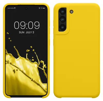Produktbild von kwmobile Handyhülle für Samsung Galaxy S21 FE Hülle - Case Silikon - Kabelloses Laden - Schutzhülle Cover in Strahlend Gelb